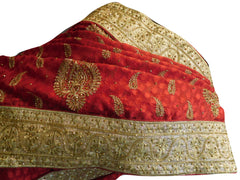 SMSAREE Red Designer Wedding Partywear Brasso Cutdana Stone & Zari Hand Embroidery Work Bridal Saree Sari With Blouse Piece E621