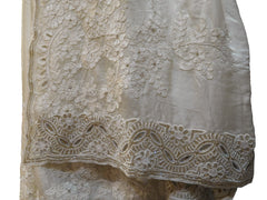 SMSAREE White Designer Wedding Partywear Crepe (Chinon) Thread Stone & Beads Hand Embroidery Work Bridal Saree Sari With Blouse Piece E630