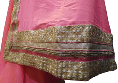 SMSAREE Pink Designer Wedding Partywear Crepe (Chinon) Thread Zari Beads & Cutdana Hand Embroidery Work Bridal Saree Sari With Blouse Piece E632