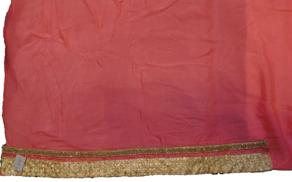 SMSAREE Pink Designer Wedding Partywear Crepe (Chinon) Thread Zari Beads & Cutdana Hand Embroidery Work Bridal Saree Sari With Blouse Piece E632