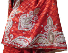 SMSAREE Red Designer Wedding Partywear Brasso Thread Beads & Stone Hand Embroidery Work Bridal Saree Sari With Blouse Piece E635