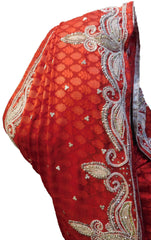 SMSAREE Red Designer Wedding Partywear Brasso Thread Beads & Stone Hand Embroidery Work Bridal Saree Sari With Blouse Piece E635