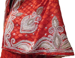 SMSAREE Red Designer Wedding Partywear Brasso Thread Beads & Stone Hand Embroidery Work Bridal Saree Sari With Blouse Piece E635