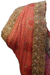 SMSAREE Pink Designer Wedding Partywear Brasso & Georgette Thread Zari & Stone Hand Embroidery Work Bridal Saree Sari With Blouse Piece E637