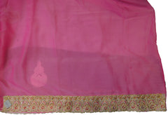 SMSAREE Pink Designer Wedding Partywear Brasso & Georgette Thread Zari & Stone Hand Embroidery Work Bridal Saree Sari With Blouse Piece E638