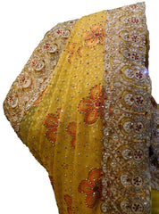 SMSAREE Yellow Designer Wedding Partywear Brasso & Georgette Thread Zari & Stone Hand Embroidery Work Bridal Saree Sari With Blouse Piece E639