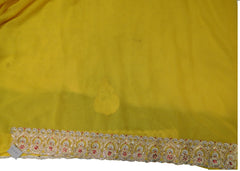 SMSAREE Yellow Designer Wedding Partywear Brasso & Georgette Thread Zari & Stone Hand Embroidery Work Bridal Saree Sari With Blouse Piece E639
