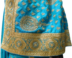 SMSAREE Turquoise Designer Wedding Partywear Crepe (Rangoli) Thread Zari Stone & Cutdana Hand Embroidery Work Bridal Saree Sari With Blouse Piece E641