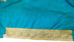 SMSAREE Turquoise Designer Wedding Partywear Crepe (Rangoli) Thread Zari Stone & Cutdana Hand Embroidery Work Bridal Saree Sari With Blouse Piece E641