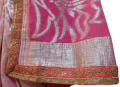SMSAREE Pink Designer Wedding Partywear Georgette (Viscos) Sequence Zari & Bullion Hand Embroidery Work Bridal Saree Sari With Blouse Piece E642