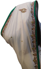 SMSAREE White Designer Wedding Partywear Georgette Thread Zari Stone & Bullion Hand Embroidery Work Bridal Saree Sari With Blouse Piece E644