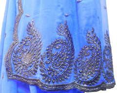 SMSAREE Blue Designer Wedding Partywear Georgette Thread & Stone Hand Embroidery Work Bridal Saree Sari With Blouse Piece E648