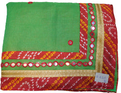 SMSAREE Green Designer Wedding Partywear Supernet (Cotton) Thread Mirror & Zari Hand Embroidery Work Bridal Saree Sari With Blouse Piece E650