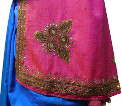 SMSAREE Blue & pink Designer Wedding Partywear Silk Cutdana BullionBeads & Stone Hand Embroidery Work Bridal Saree Sari With Blouse Piece E653