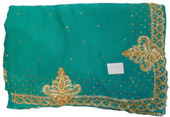 SMSAREE Turquoise Designer Wedding Partywear Crepe (Rangoli) Zari Stone Bullion & Beads Hand Embroidery Work Bridal Saree Sari With Blouse Piece E654