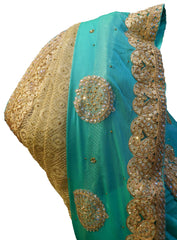 SMSAREE Turquoise Designer Wedding Partywear Georgette Zari & Stone Hand Embroidery Work Bridal Saree Sari With Blouse Piece E657