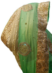 SMSAREE Green Designer Wedding Partywear Georgette Zari & Stone Hand Embroidery Work Bridal Saree Sari With Blouse Piece E658