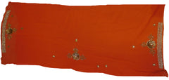 SMSAREE Orange Designer Wedding Partywear Georgette (Viscos) ThreadZari Stone Beads & Cutdana Hand Embroidery Work Bridal Saree Sari With Blouse Piece E674