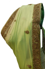 SMSAREE Green Designer Wedding Partywear Georgette (Viscos) Stone & Bullion Hand Embroidery Work Bridal Saree Sari With Blouse Piece E676