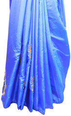 SMSAREE Blue Designer Wedding Partywear Silk BeadsStone Cutdana & Bullion Hand Embroidery Work Bridal Saree Sari With Blouse Piece E677