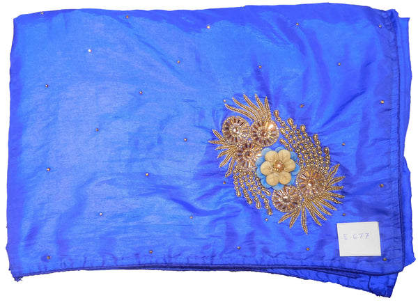 SMSAREE Blue Designer Wedding Partywear Silk BeadsStone Cutdana & Bullion Hand Embroidery Work Bridal Saree Sari With Blouse Piece E677