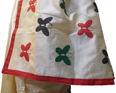 SMSAREE White Designer Wedding Partywear Silk Thread & Aplick Work Hand Embroidery Work Bridal Saree Sari With Blouse Piece E678