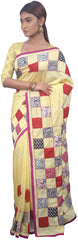 SMSAREE Yellow Designer Wedding Partywear Silk Thread & Aplick Work Hand Embroidery Work Bridal Saree Sari With Blouse Piece E679