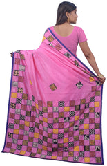 SMSAREE Pink Designer Wedding Partywear Silk Thread & Aplick Work Hand Embroidery Work Bridal Saree Sari With Blouse Piece E681