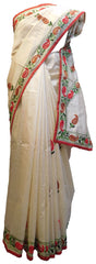 SMSAREE White Designer Wedding Partywear Silk Thread Hand Embroidery Work Bridal Saree Sari With Blouse Piece E683