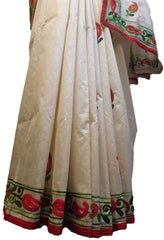 SMSAREE White Designer Wedding Partywear Silk Thread Hand Embroidery Work Bridal Saree Sari With Blouse Piece E683