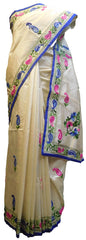 SMSAREE White Designer Wedding Partywear Silk Thread Hand Embroidery Work Bridal Saree Sari With Blouse Piece E685