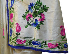 SMSAREE White Designer Wedding Partywear Silk Thread Hand Embroidery Work Bridal Saree Sari With Blouse Piece E685