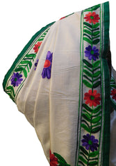 SMSAREE White Designer Wedding Partywear Silk Thread Hand Embroidery Work Bridal Saree Sari With Blouse Piece E686