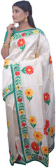 SMSAREE White Designer Wedding Partywear Silk Thread Hand Embroidery Work Bridal Saree Sari With Blouse Piece E687
