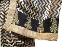 SMSAREE Beige & Black Designer Wedding Partywear Crepe Zari Hand Embroidery Work Bridal Saree Sari With Blouse Piece E689