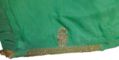 SMSAREE Green Designer Wedding Partywear Crepe (Chinon) ZariCutdana Bullion Beads & Stone Hand Embroidery Work Bridal Saree Sari With Blouse Piece E692