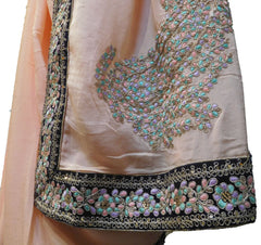 SMSAREE Pink Designer Wedding Partywear Crepe (Chinon) ZariThread Bullion Stone & Sequence Hand Embroidery Work Bridal Saree Sari With Blouse Piece E694