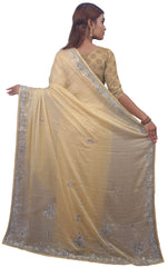 SMSAREE  yellow Designer Wedding Partywear Crepe (Chinon) Stone & Cutdana Hand Embroidery Work Bridal Saree Sari With Blouse Piece E697