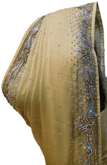 SMSAREE yellow  Designer Wedding Partywear Crepe (Chinon) Stone & Cutdana Hand Embroidery Work Bridal Saree Sari With Blouse Piece E697