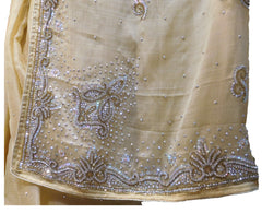SMSAREE yellow  Designer Wedding Partywear Crepe (Chinon) Stone & Cutdana Hand Embroidery Work Bridal Saree Sari With Blouse Piece E697