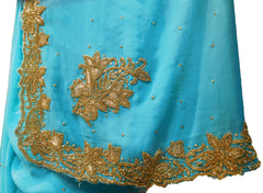 SMSAREE Blue Designer Wedding Partywear Georgette Stone Thread & Cutdana Hand Embroidery Work Bridal Saree Sari With Blouse Piece E699