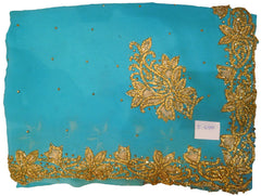 SMSAREE Blue Designer Wedding Partywear Georgette Stone Thread & Cutdana Hand Embroidery Work Bridal Saree Sari With Blouse Piece E699