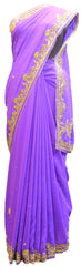 SMSAREE Purple Designer Wedding Partywear Georgette Stone Thread & Cutdana Hand Embroidery Work Bridal Saree Sari With Blouse Piece E702