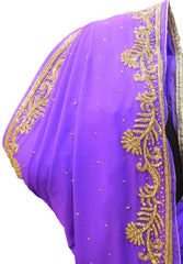 SMSAREE Purple Designer Wedding Partywear Georgette Stone Thread & Cutdana Hand Embroidery Work Bridal Saree Sari With Blouse Piece E702