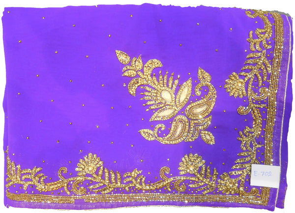 SMSAREE Purple Designer Wedding Partywear Georgette Stone Thread & Cutdana Hand Embroidery Work Bridal Saree Sari With Blouse Piece E702