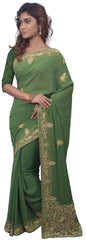 SMSAREE Green Designer Wedding Partywear Georgette Stone Thread & Cutdana Hand Embroidery Work Bridal Saree Sari With Blouse Piece E703