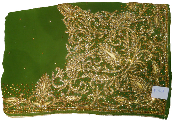 SMSAREE Green Designer Wedding Partywear Georgette Stone Thread & Cutdana Hand Embroidery Work Bridal Saree Sari With Blouse Piece E703