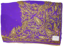 SMSAREE Purple Designer Wedding Partywear Georgette Stone Thread & Cutdana Hand Embroidery Work Bridal Saree Sari With Blouse Piece E704