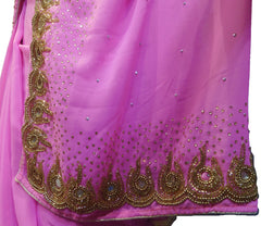 SMSAREE Pink Designer Wedding Partywear Georgette BeadsStone Mirror & Cutdana Hand Embroidery Work Bridal Saree Sari With Blouse Piece E705