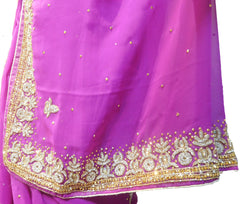 SMSAREE Pink Designer Wedding Partywear Georgette Stone & Cutdana Hand Embroidery Work Bridal Saree Sari With Blouse Piece E706